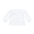 Henry Duvall Ruthie Ruffled Blouse for girls in Classic White, featuring a ruffle collar, long sleeves, and ruffled cuffs for fall and winter layering.