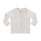 Henry Duvall Long Sleeve Henry Peter Pan Shirt in King's Way Khaki Check, classic boys fall shirt with Peter Pan collar and button-back, perfect for layering and coordinating sibling outfits