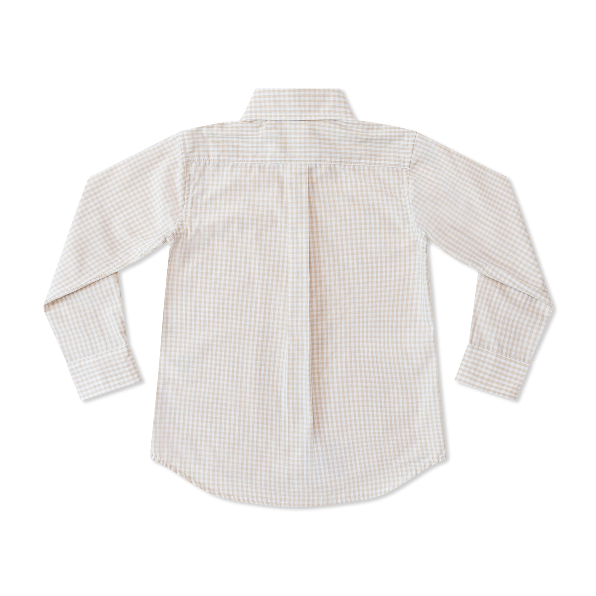 Henry Duvall Bennett Button Down in King's Way Khaki Check, classic boys fall dress shirt perfect for pairing with khaki corduroy trousers and coordinating sibling sets