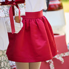 Red holiday skirt for teen girls with subtle pleats and elegant shine, Henry Duvall Sutton Skirt with elastic waistband and classic A-line silhouette