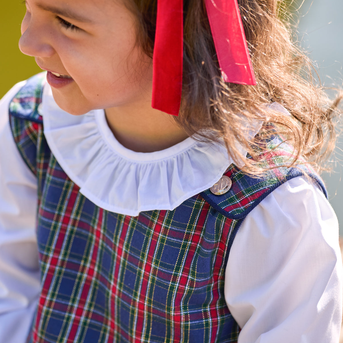 Henry Duvall Ruthie Ruffled Blouse for girls in Classic White, featuring a ruffle collar, long sleeves, and ruffled cuffs for fall and winter layering.