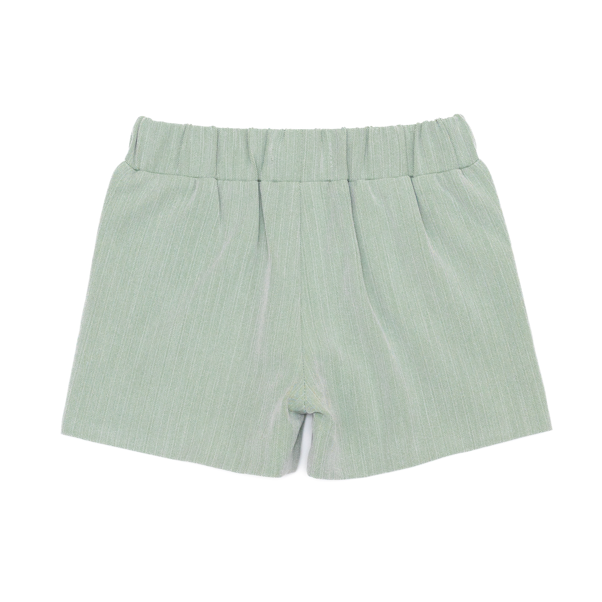 Henry Duvall Sullivan Shorts Set for toddler boys in sage herringbone, heirloom outfit with rounded collar shirt, classic English-inspired boys clothing