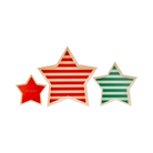 Set of three reusable star-shaped bamboo trays in varying festive red and white holiday designs, arranged for display. Perfect for serving snacks, desserts, or holiday treats at Christmas gatherings