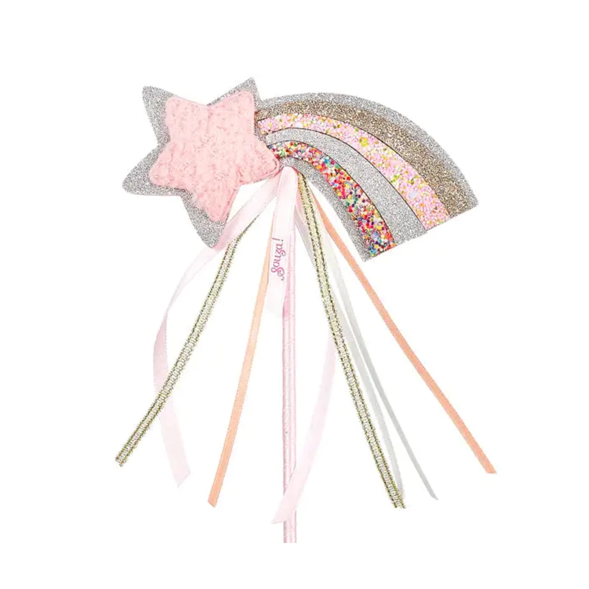 Glitter rainbow wand with ribbon streamers for holiday gifting