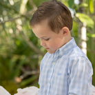 Henry Duvall blue gingham Bennett button down shirt in soft cotton, classic preppy boys spring wardrobe staple for Easter and sibling matching
