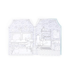 Illustrated children’s coloring and sticker book shaped like a pastel European house with ballet-themed details, perfect Christmas gift for creative kids.