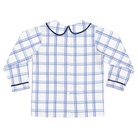 Henry Duvall Long Sleeve Henry Peter Pan Shirt in Prescott Plaid, classic boys fall shirt with Peter Pan collar and button-back, perfect for layering and coordinating sibling outfits