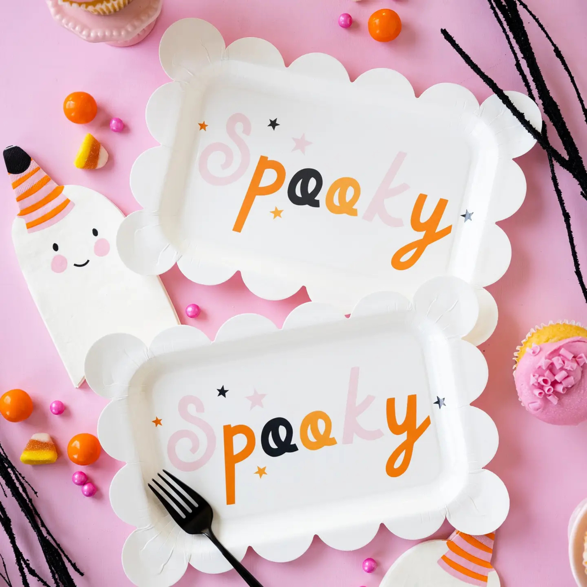 Party Ghost Shaped Napkins by My Mind’s Eye, set of 24 white ghost paper napkins for Halloween parties, spooky and playful disposable tableware