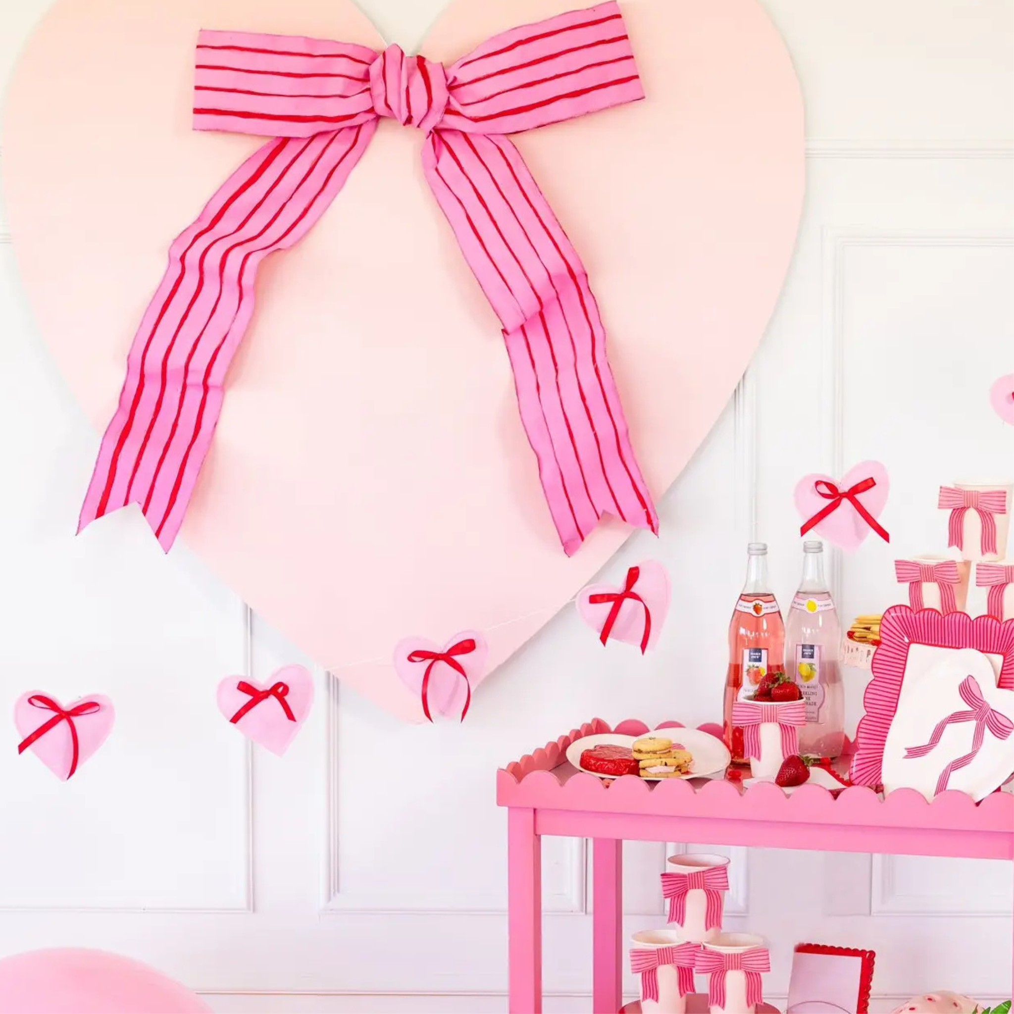 Felt Heart Banner with 10 puffy felt hearts on ribbon, valentines decor