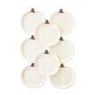 Set of 8 White Pumpkin Plates, 9 x 9 inch pumpkin-shaped Halloween paper plates, perfect for pastel and neutral fall party decor