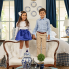 Henry Duvall Bradford Trousers in King’s Way Khaki Corduroy, classic boys fall and winter pants with adjustable elastic inside, perfect for dressing up or coordinating with family looks