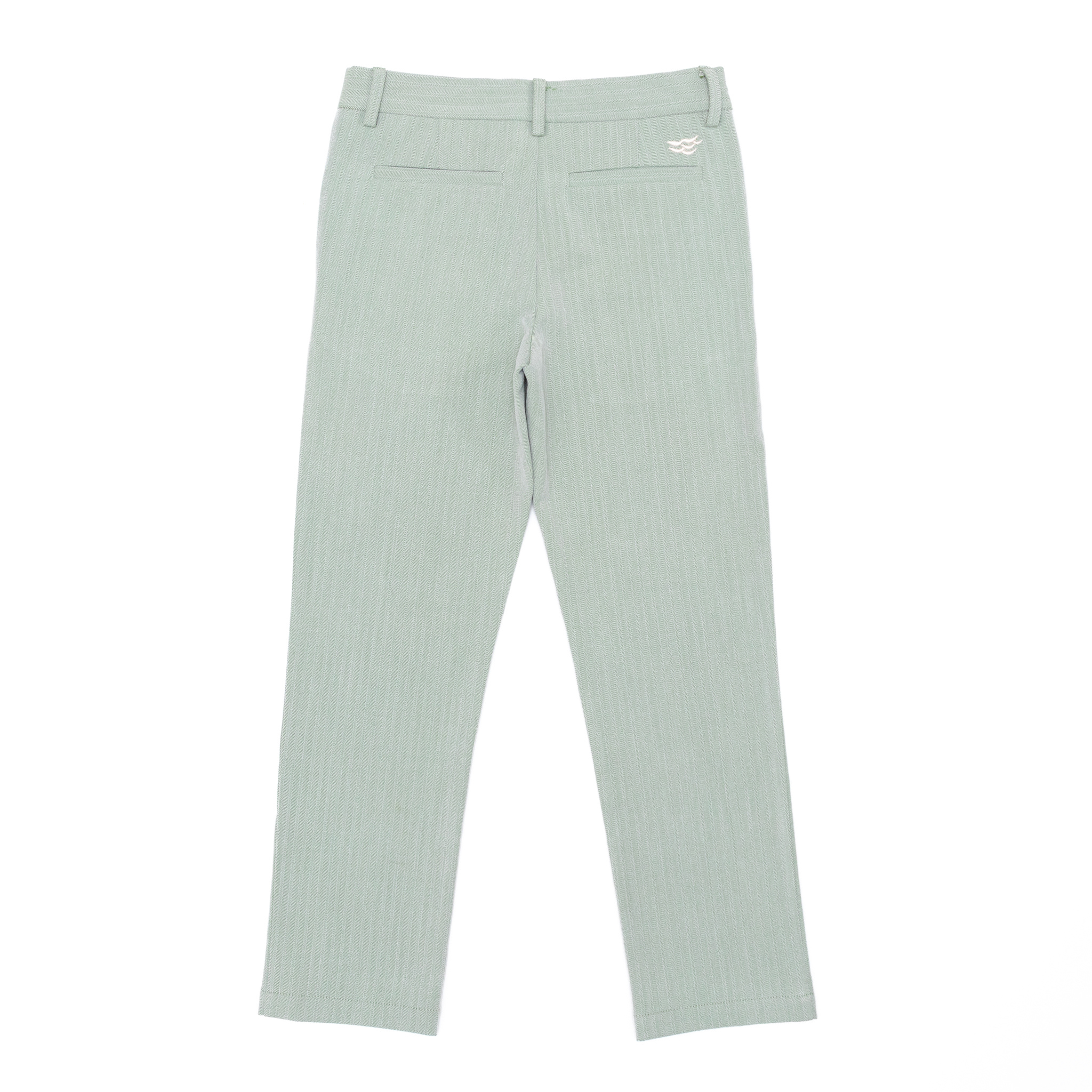 Henry Duvall Bradford Trousers for boys in sage green herringbone, classic fall and winter pants with elastic back, heirloom-inspired English heritage style