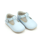 L’Amour Elodie white scalloped T-strap baby shoe in Napa leather with soft suede sole, perfect for pairing with Henry Duvall Fall outfits for girls