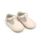 L’Amour Elodie white scalloped T-strap baby shoe in Napa leather with soft suede sole, perfect for pairing with Henry Duvall Fall outfits for girls