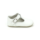 L’Amour Elodie white scalloped T-strap baby shoe in Napa leather with soft suede sole, perfect for pairing with Henry Duvall Fall outfits for girls