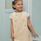 Henry Duvall Isabel Dress in King’s Way Khaki Corduroy with Charles Street Check covered buttons, classic fall toddler and girls outfit with heirloom style and timeless details 