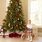 Baby boy Long Sleeve Beau Bubble in Townsend Tartan, featuring a white Peter Pan collar top and classic red, green and ivory holiday plaid bottom.