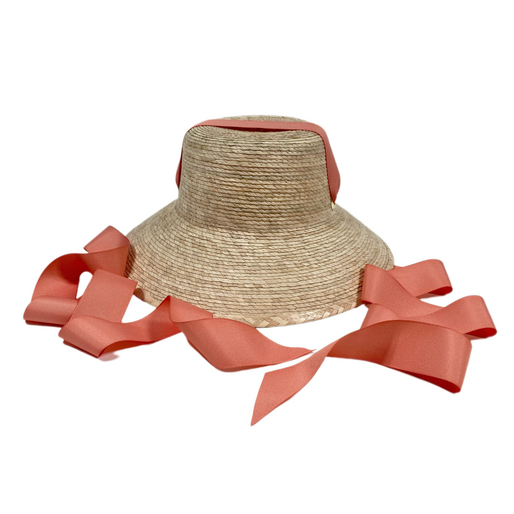 Palmetto Little Girl’s Hat - Long Coral Grosgrain Ribbon - HENRY DUVALL