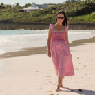 Henry Duvall Kate Dress for women in Sconset Stripe, a classic summer dress with smocked embroidered bodice and full gathered skirt.