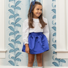 Henry Duvall Sutton Skirt in Boylston Blue, classic fall skirt for older girls designed for subtle sibling coordination with Prescott Plaid and Prescott Petals