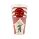 Set of 8 festive paper cups featuring a colorful nutcracker design, perfect for holiday drinks and Christmas party celebrations
