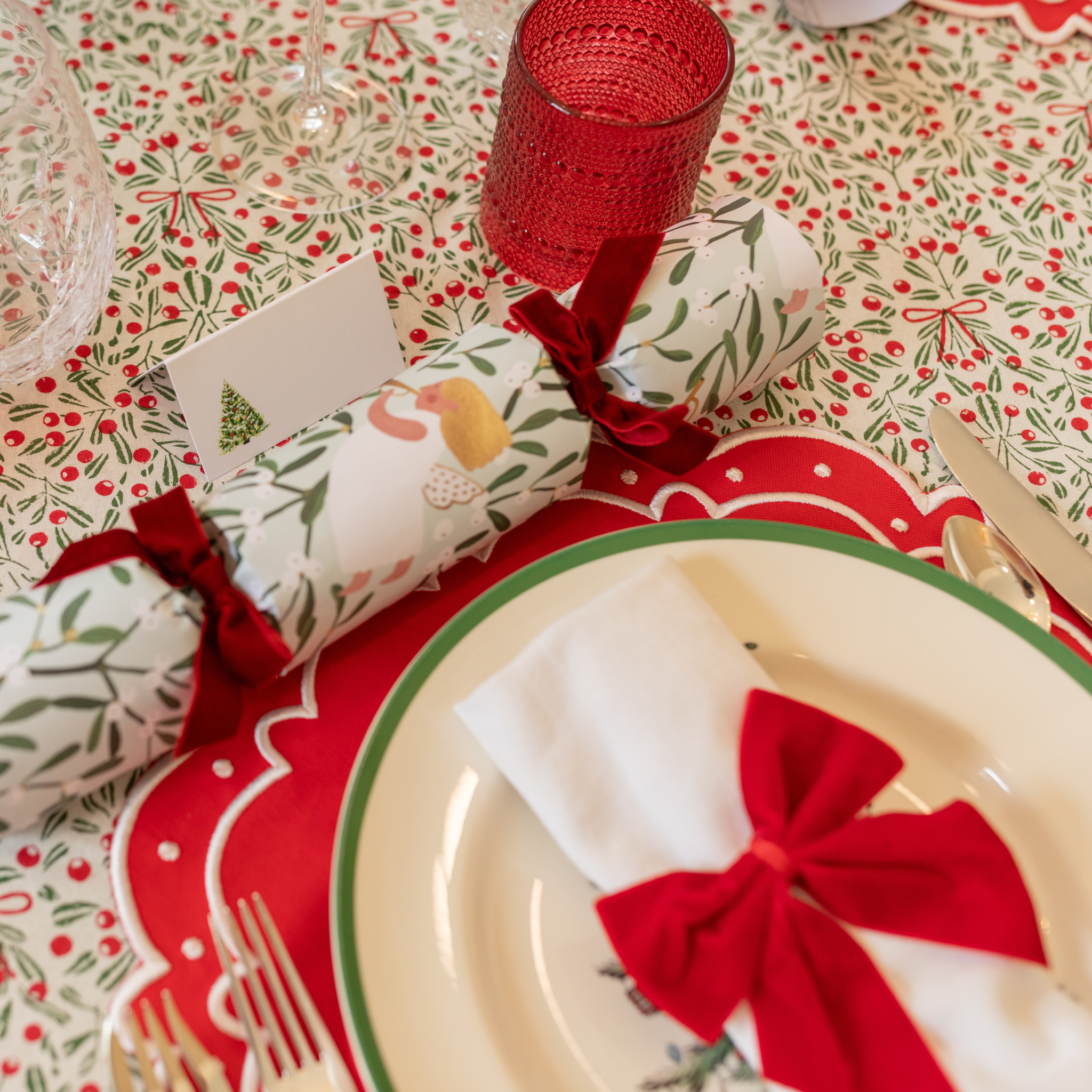 Folded Christmas place card with hand-painted watercolor tree design on heavyweight white cardstock, perfect for holiday tablescapes and festive place settings