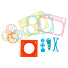 Magic spiral drawing set for kids in illustrated box, includes colorful gears and frames for creating spirograph-style art