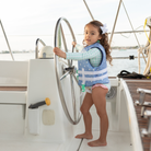 Stylish Henry Duvall x Line + Cleat kids life jacket in blue star print with zipper front and adjustable safety straps