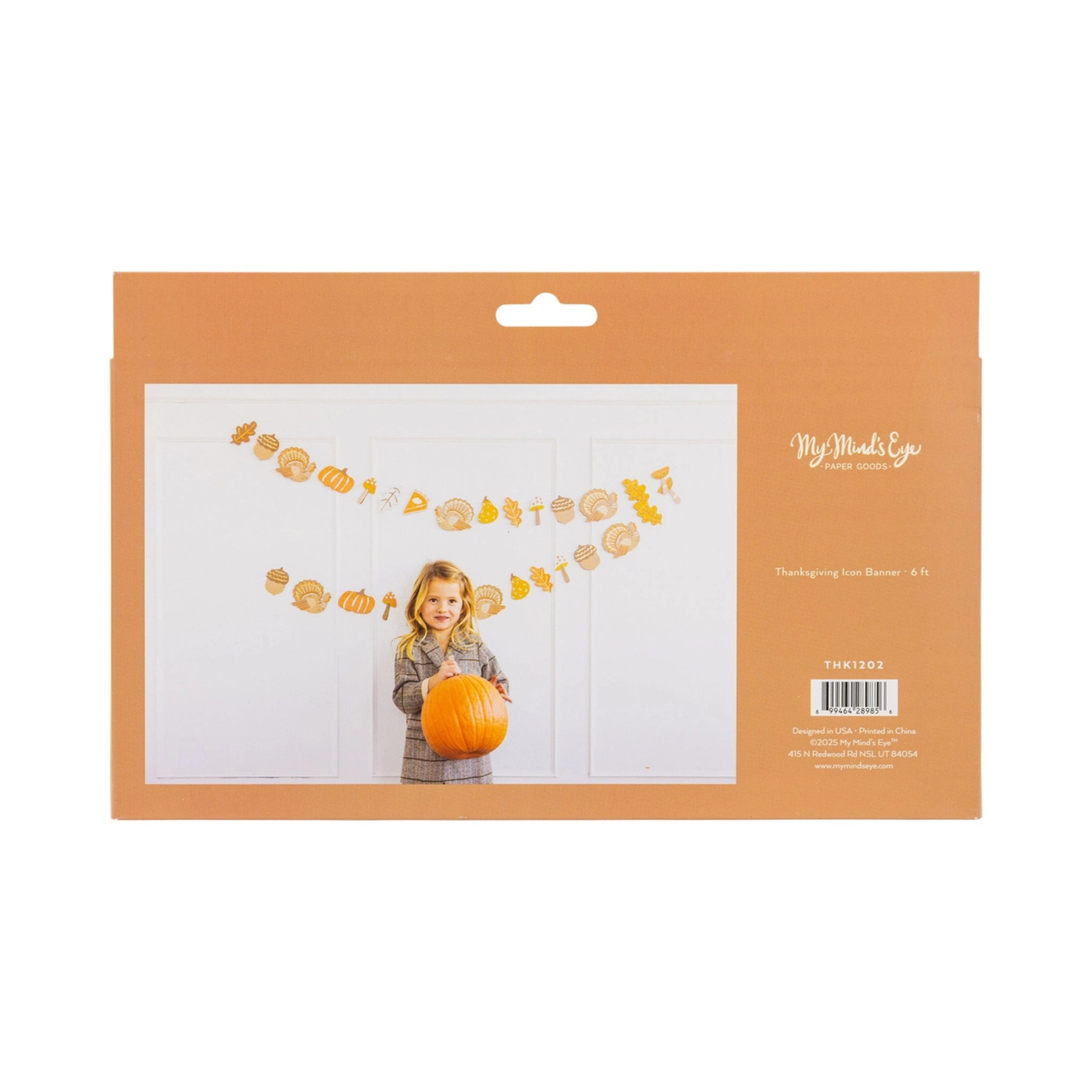 Thanksgiving paper banner with turkey, pie, and fall icons – festive garland for kids’ tables and holiday home decor