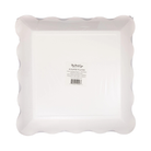 Set of cream scalloped square Christmas plates with red trim, ideal for festive holiday tablescapes