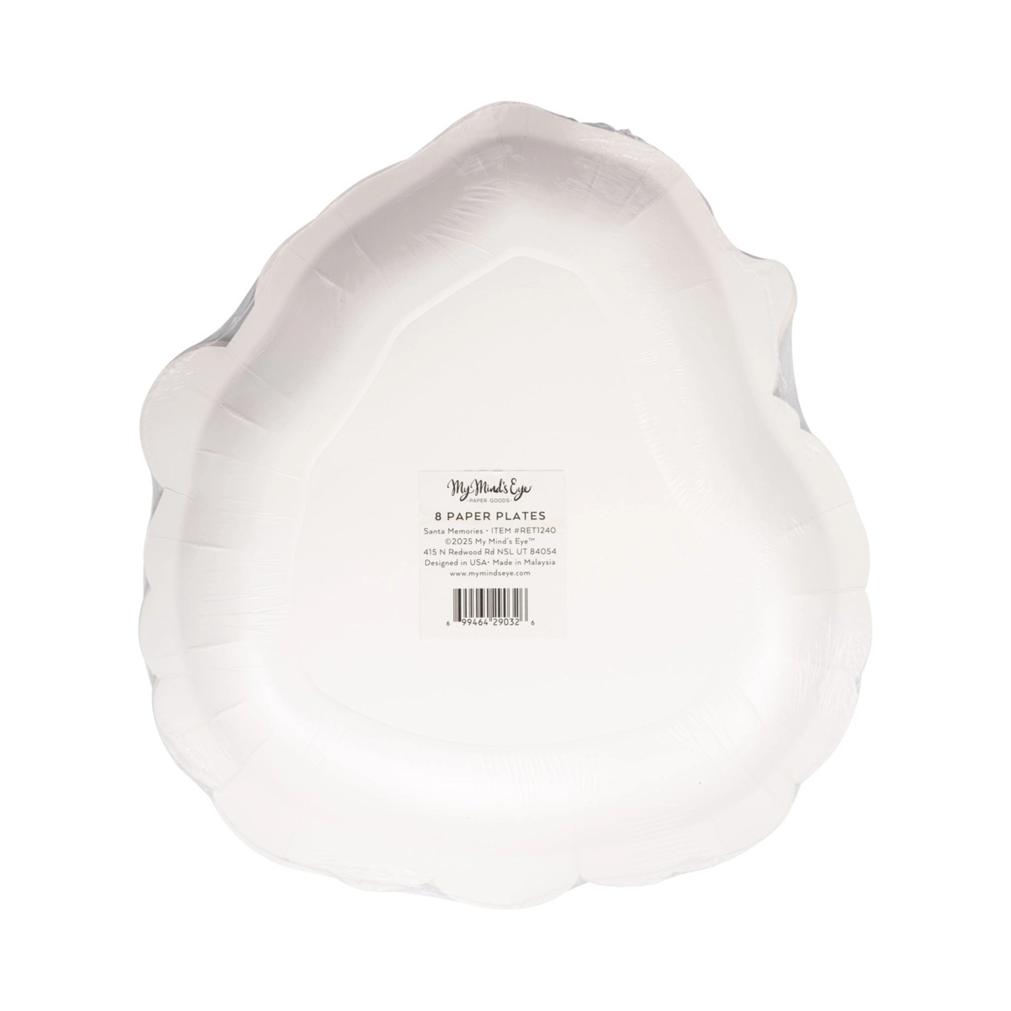 Retro Santa face-shaped paper plate with a vintage illustration of Santa Claus wearing a red hat, rosy cheeks, and a fluffy white beard, perfect for Christmas parties.