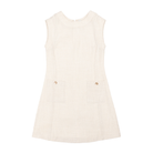 Henry Duvall Laine Dress in ivory tweed with gold metallic thread and HD gold buttons, classic A-line women’s fall dress designed for coordinating family looks