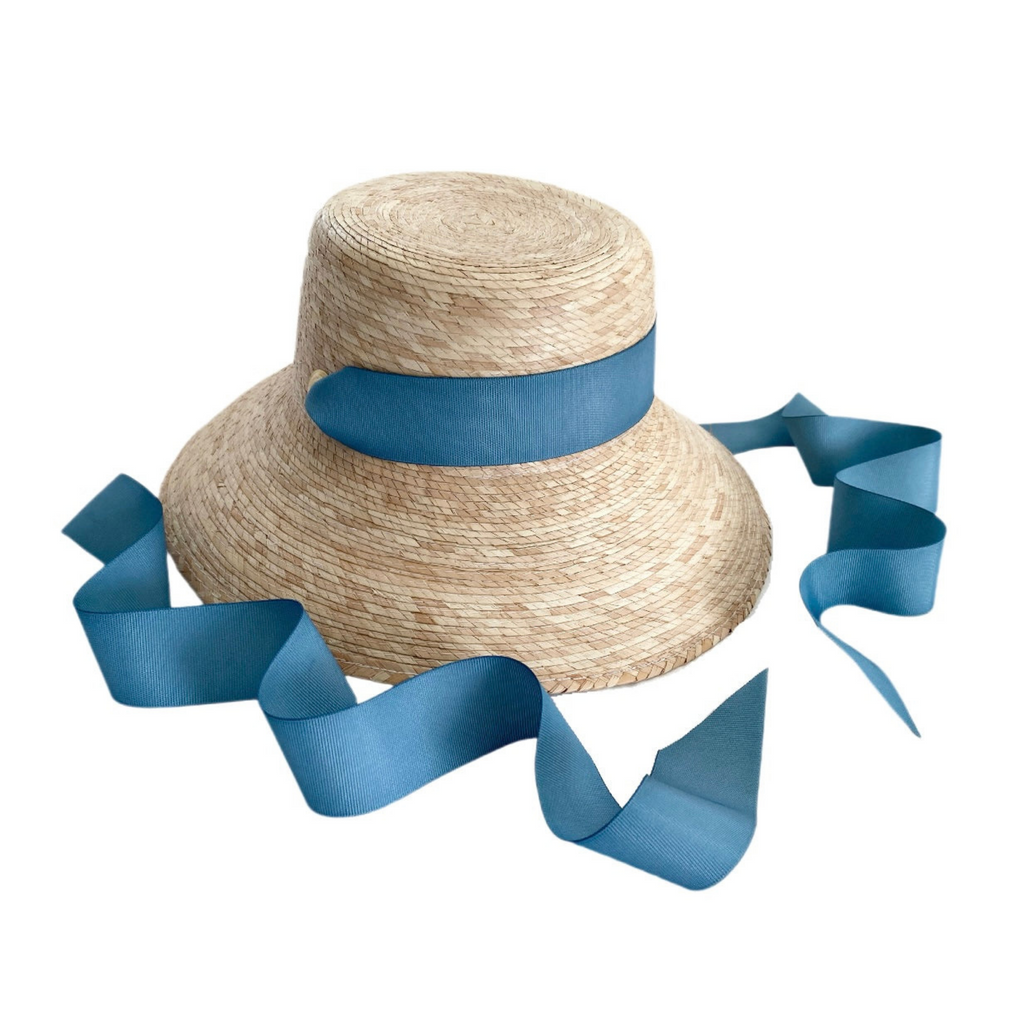 Palmetto Little Girl’s Hat - Long French Blue Grosgrain Ribbon - HENRY DUVALL