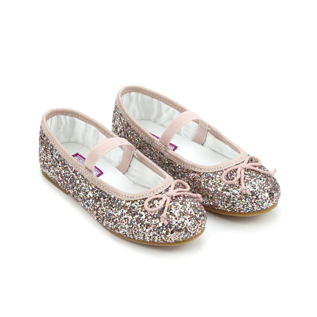 Girls glitter ballet flats by L’Amour with elastic strap and cushioned insole, perfect for parties, holidays, and pairing with Henry Duvall dresses