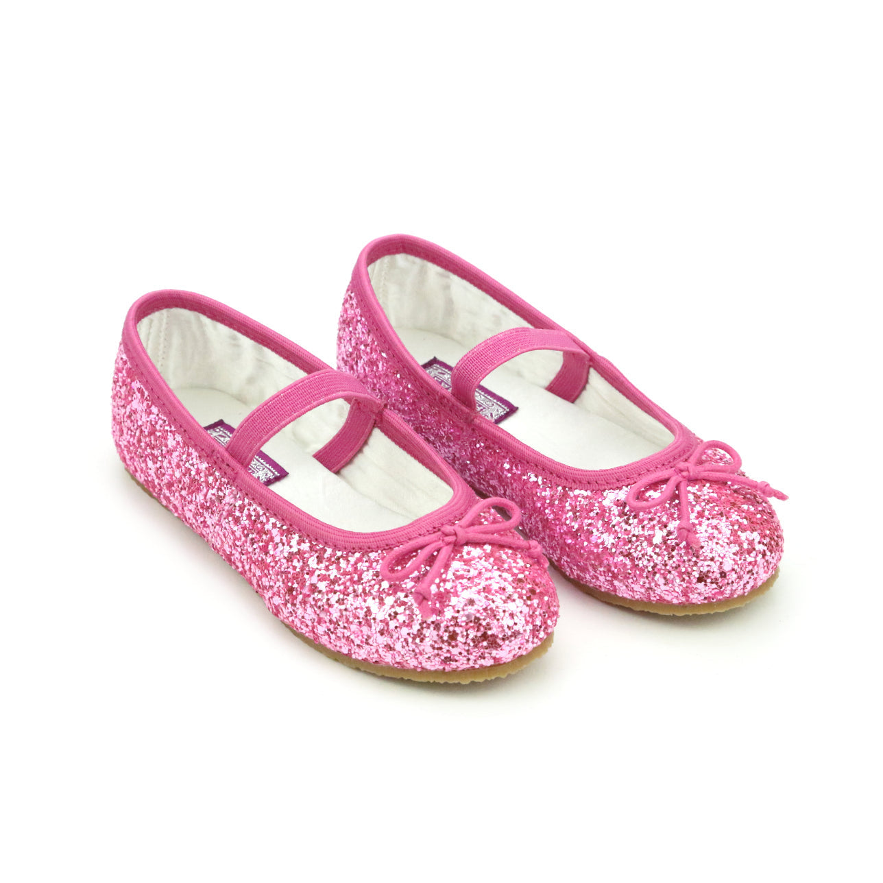 Girls glitter ballet flats by L’Amour with elastic strap and cushioned insole, perfect for parties, holidays, and pairing with Henry Duvall dresses
