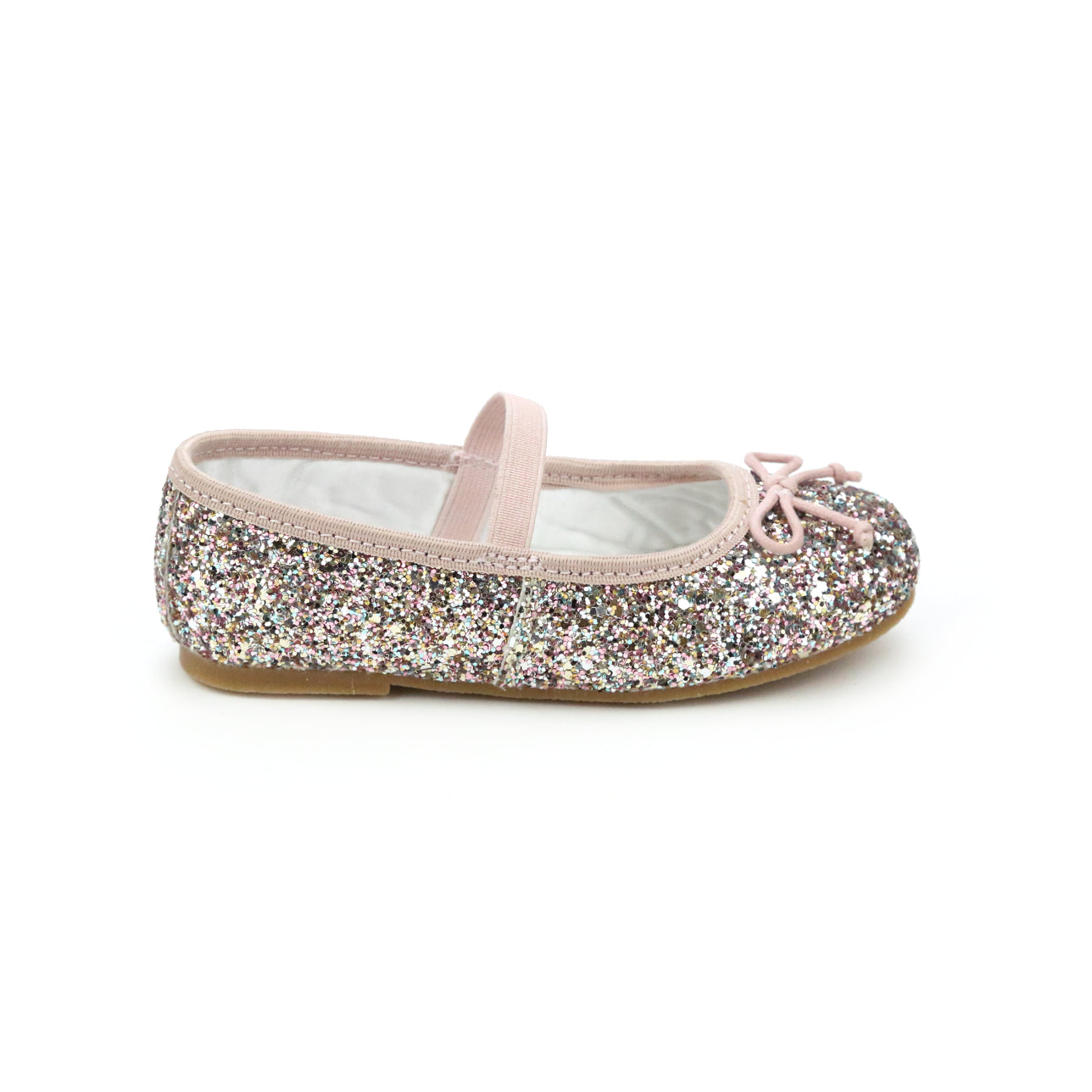 Girls glitter ballet flats by L’Amour with elastic strap and cushioned insole, perfect for parties, holidays, and pairing with Henry Duvall dresses