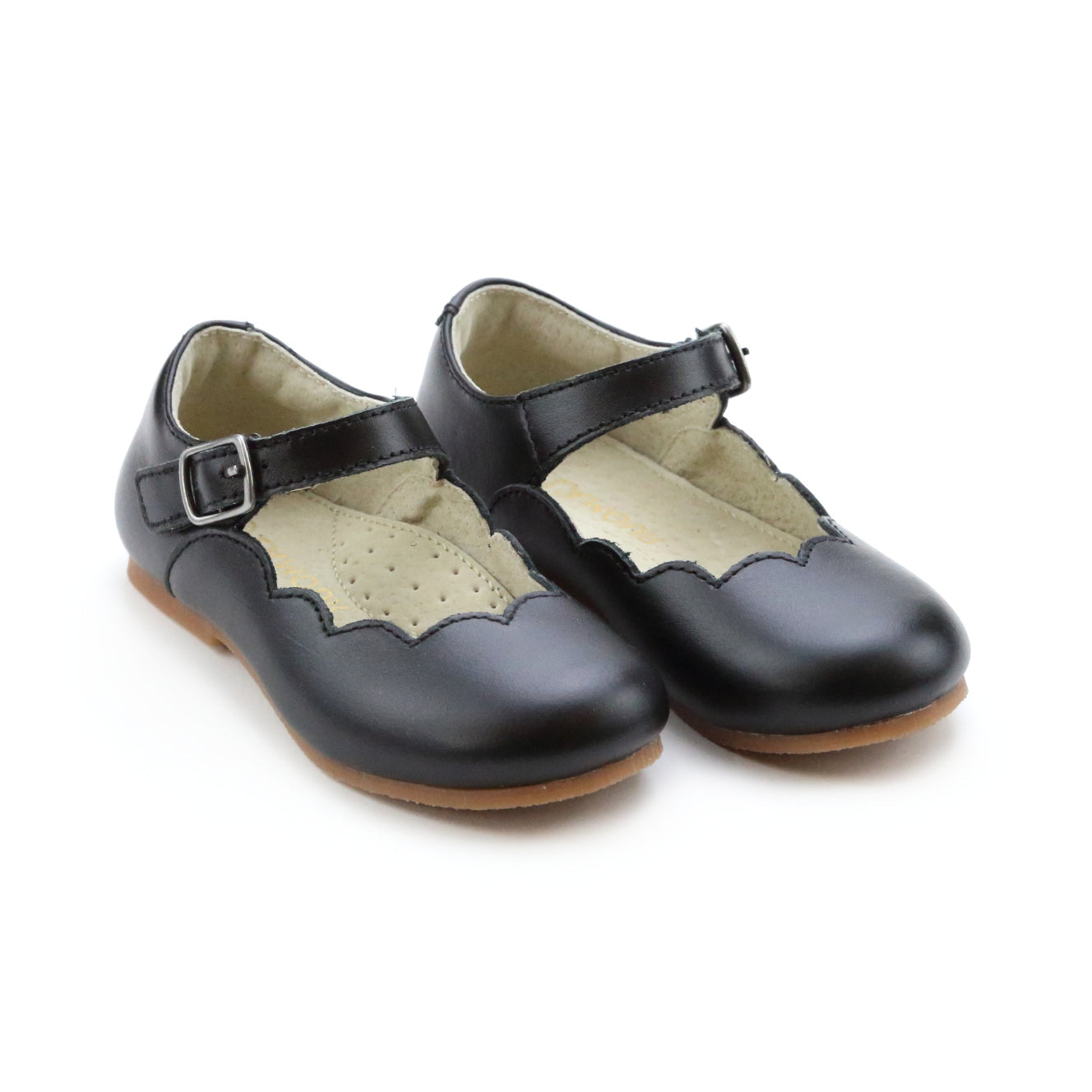 Leather scalloped Mary Jane dress shoes for girls by L’Amour, toddler to youth sizes, perfect for pairing with Henry Duvall dresses and fall outfits