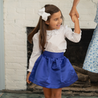 Henry Duvall Sutton Skirt in Boylston Blue, classic fall skirt for older girls designed for subtle sibling coordination with Prescott Plaid and Prescott Petals