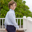 Henry Duvall blue gingham Bennett button down shirt in soft cotton, classic preppy boys spring wardrobe staple for Easter and sibling matching