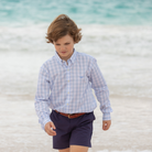 Henry Duvall blue gingham Bennett button down shirt in soft cotton, classic preppy boys spring wardrobe staple for Easter and sibling matching