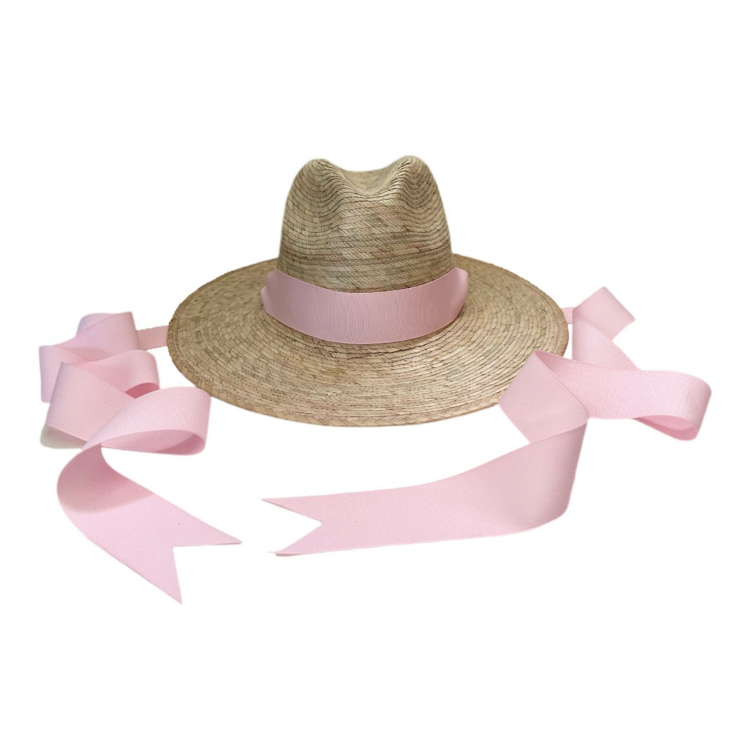 Zinnia Sun Hat for Little Girls (Age 4-10) - Long Pastel Pink Grosgrain Ribbon - HENRY DUVALL