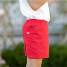 Henry Duvall Liam Shorts in Rhode Island Red cotton pique, classic boys back-to-school shorts with elastic waist for first day of school photos and everyday fall wear.