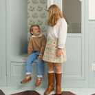 Henry Duvall Bradford Trousers in Brookhaven Blue light blue corduroy for boys, fully lined in Bay Tree Blue Check with contrast checked cuffs that can be rolled up or worn down.
