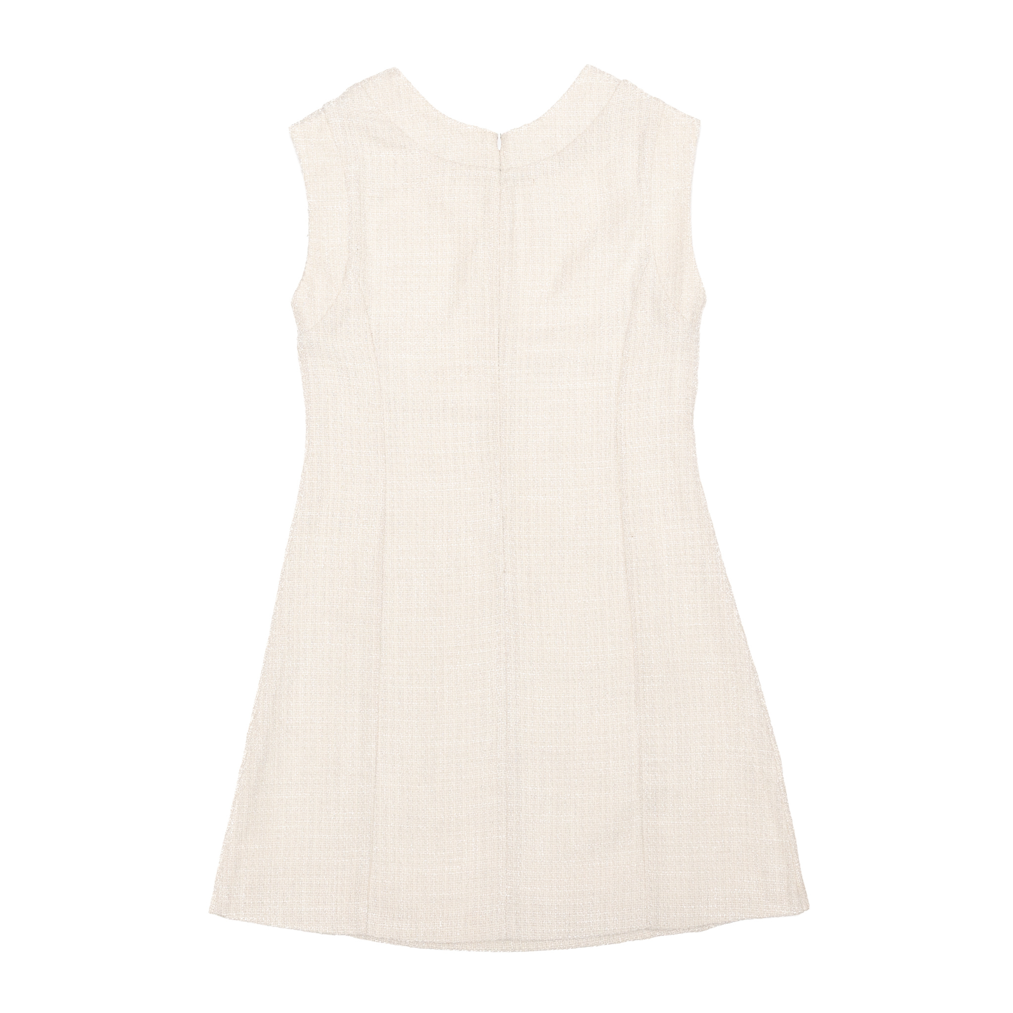 Henry Duvall Laine Dress in ivory tweed with gold metallic thread and HD gold buttons, classic A-line women’s fall dress designed for coordinating family looks