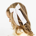 White grosgrain bow with pink moonstitch trim and embroidered Easter eggs, Easter Accessory