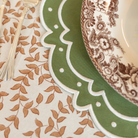 Woodland Leaves Thanksgiving tablecloth in warm golden leaf block print on ivory cotton, handcrafted by Flying Sheep Country, perfect for fall and holiday entertaining.