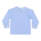 Henry Duvall Henry Peter Pan Shirt in classic blue Charles Street Check gingham, timeless fall toddler boys top perfect for layering with corduroy overalls or coordinating sibling looks.