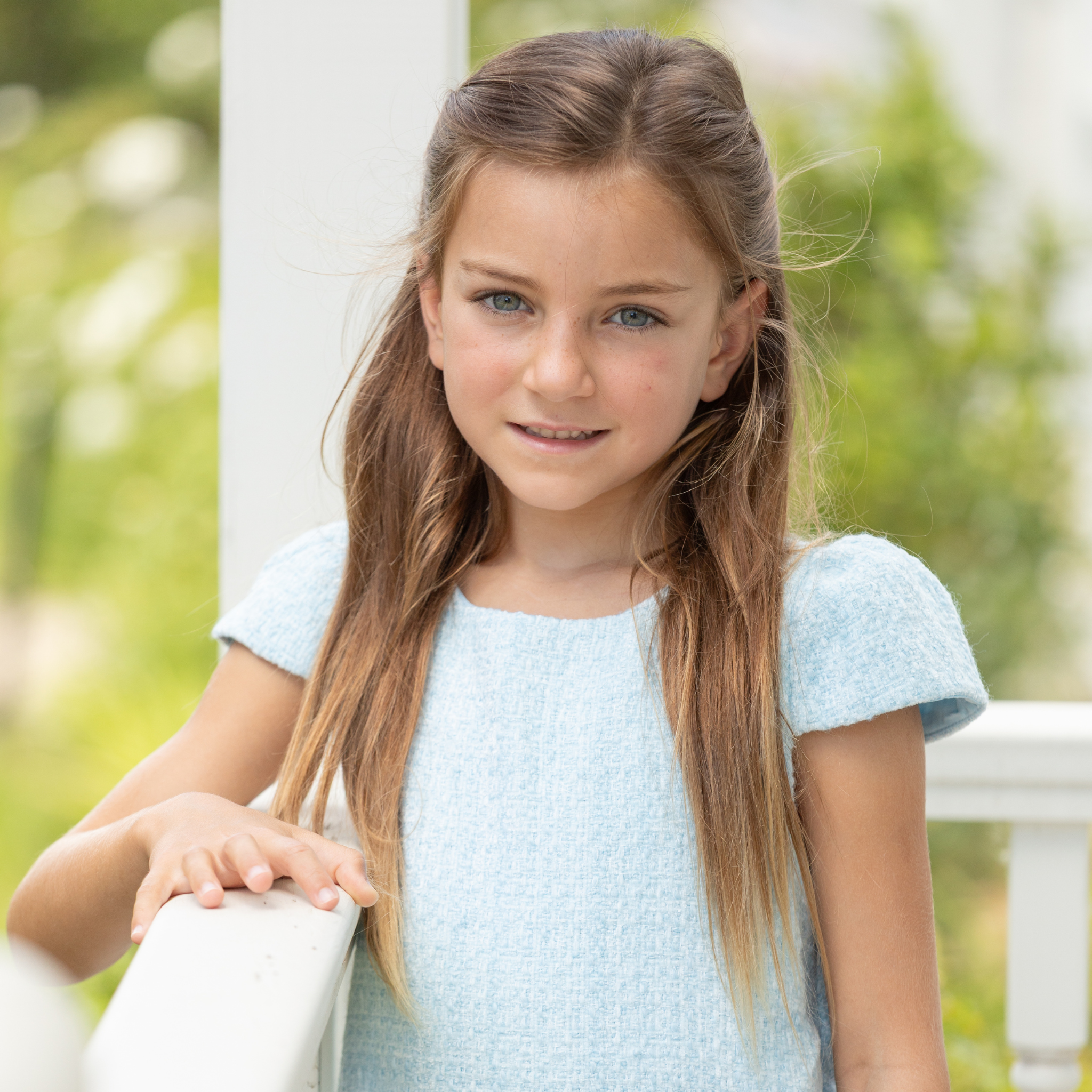 Henry Duvall Bay Tree Blue Tweed Dress for older girls, classic fall tweed dress with cap sleeves and box pleat hem, elegant and age-appropriate for seasonal occasions