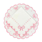 100% Linen - Studio Collection: Juliet Bows Placemats in White/Pink, Set of 4 - Henry Duvall