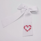 Floral Heart Bow in white with embroidered heart-shaped floral design, small valentine accessory